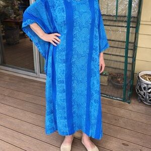 Smithsonian Institution VTG  Aqua Blue Print Kaftan Dress XXL Rayon